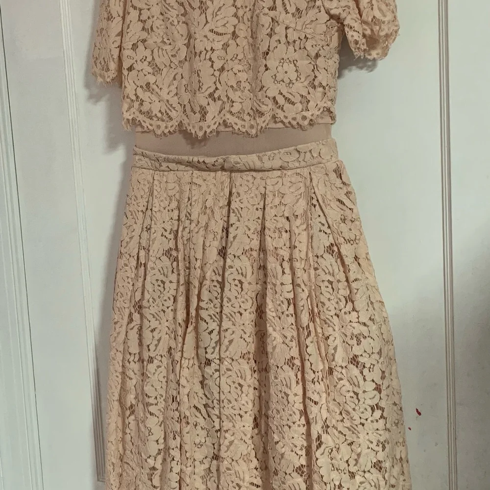 Maniju Blush Lace Midi Dress Size S Sheer Net Panel Formal Gown Back Zipper - Picture 13 of 14